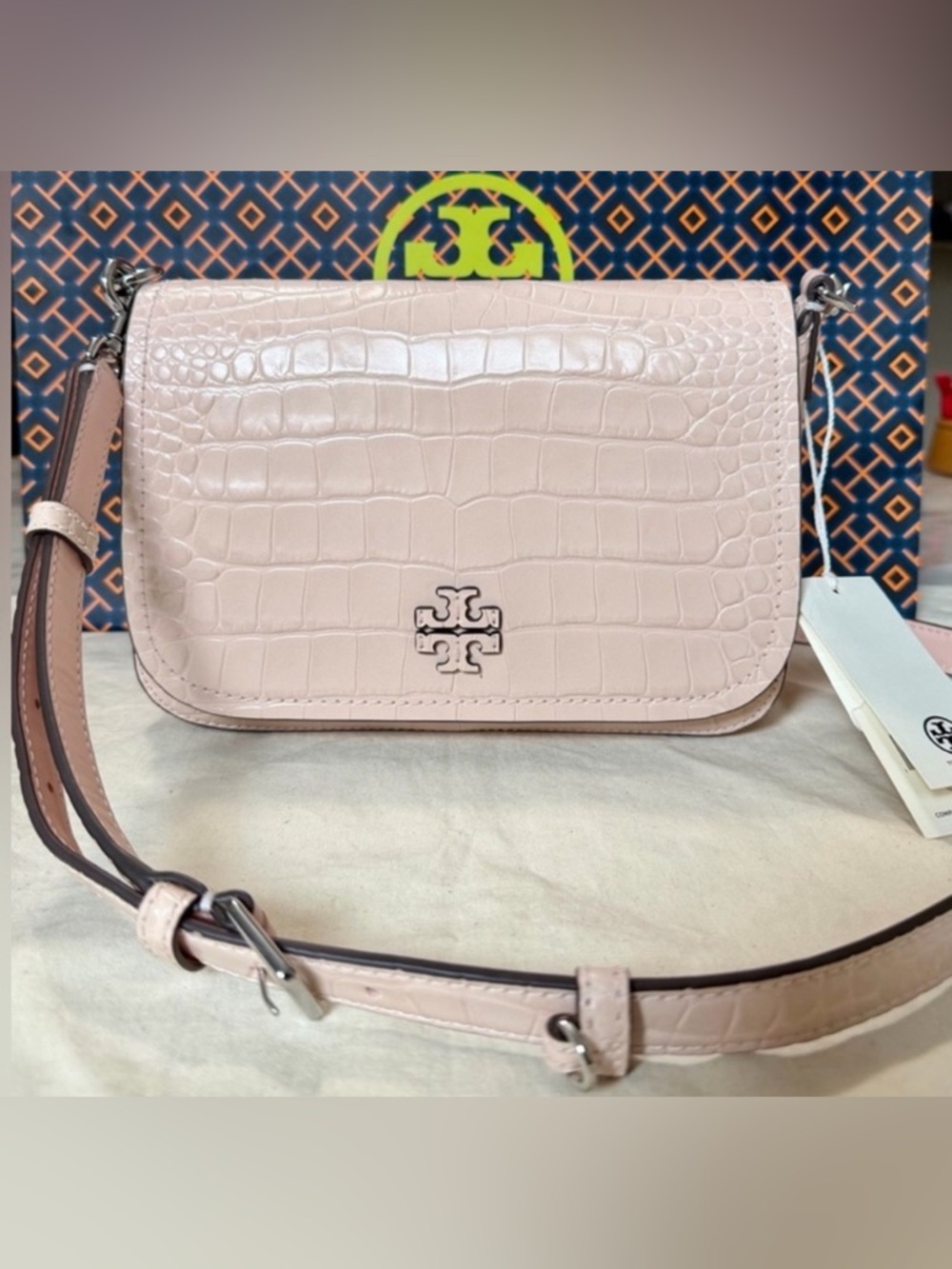 Tory Burch Blush Croc-Embossed Leather Crossbody
